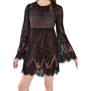 BCBGMaxAzria Luann Black and Nude Mini Lace Dress